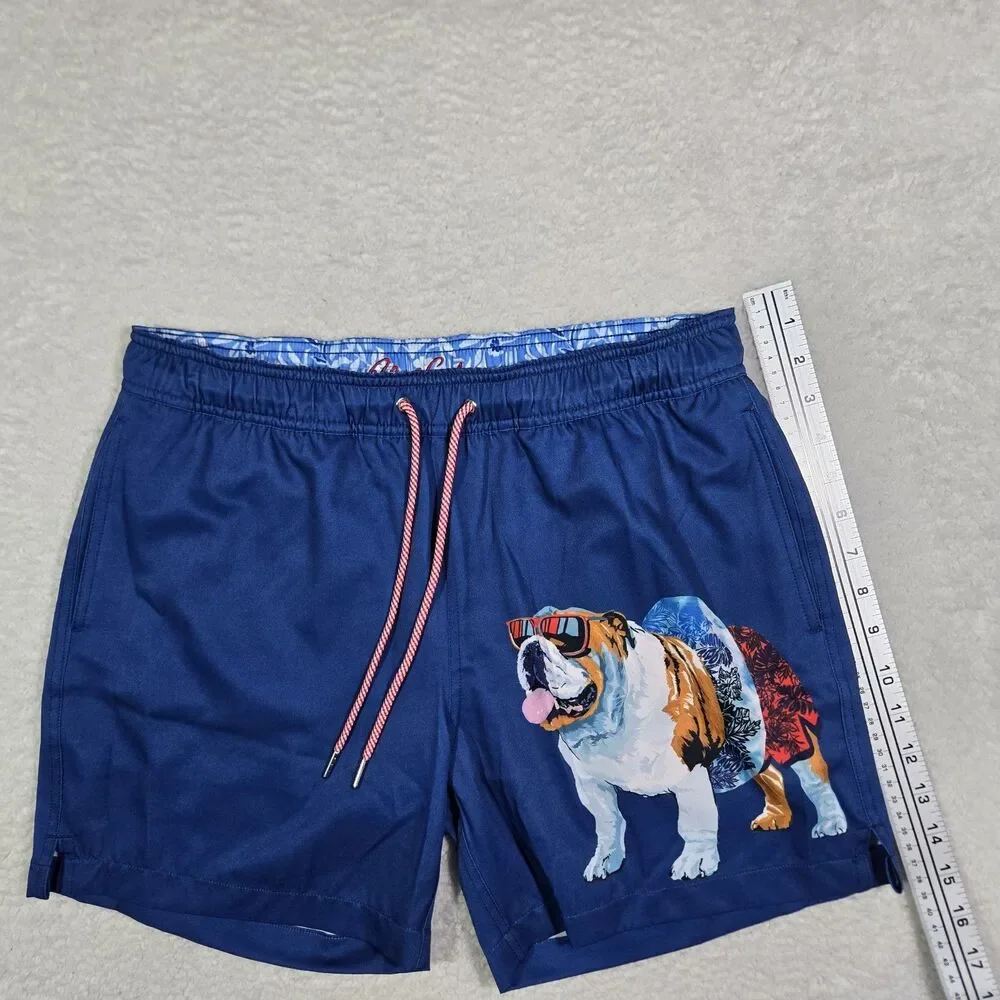 Robert Graham Mens Small Bulldog Lined Blue Swim Board Shorts Swim Trunks S‎
